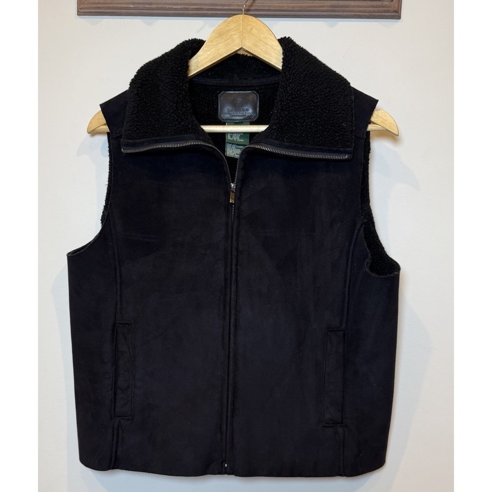 VTG 90's Ralph Lauren Womens M Vest Black Faux Suede Sherpa Western Cottagecore